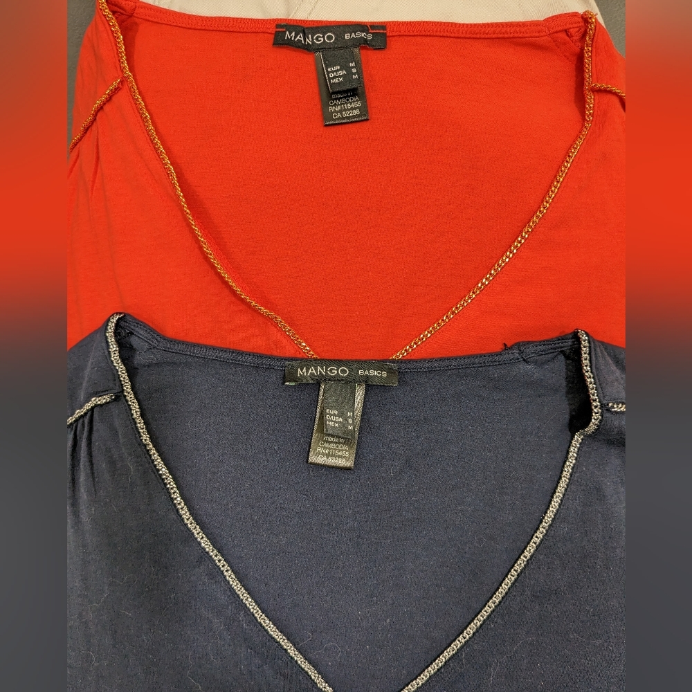 Bundle of two ladies casual shirts by Mango. Size S. Navy/red accent trim